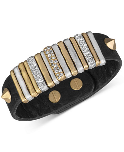 The Sak Gold-Tone Black Leather Slider Accent and Stud Bracelet