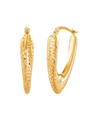 Macy's - Polished Diamond Cut Oval Hoop Earrings in 10K Yellow Gold