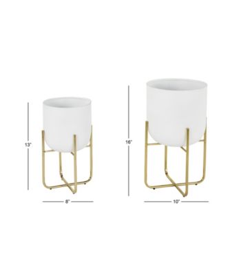 Contemporary Style Large Round Metallic Planters in Stands, Set of 2