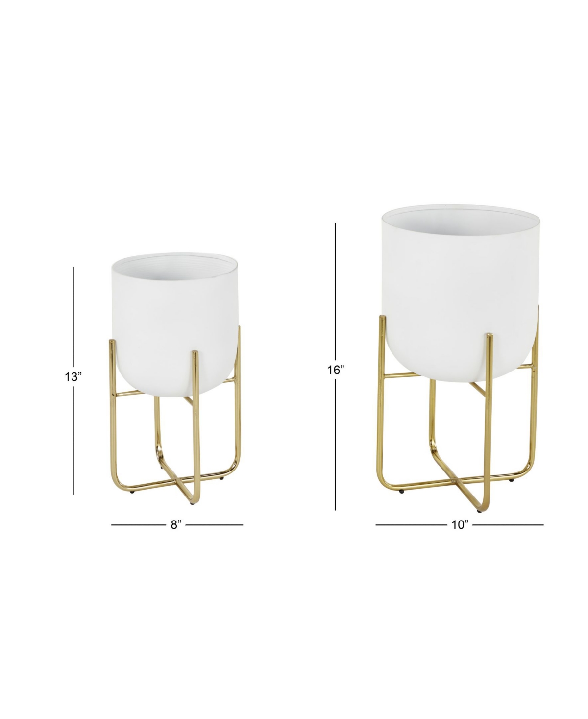 Rosemary Lane Contemporary Style Large Round Metallic Planters In Stands, Set Of 2 In White