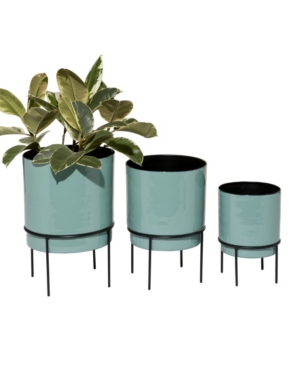 Rosemary Lane Set Of 3 Teal Metal Contemporary Planter In Aqua