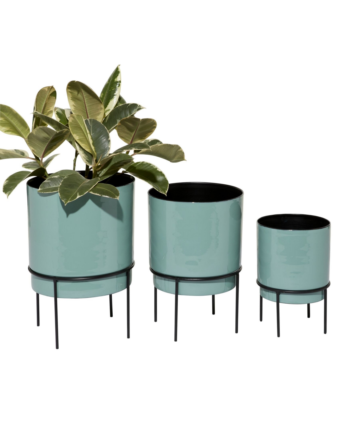 Set of 3 Teal Metal Contemporary Planter - Aqua