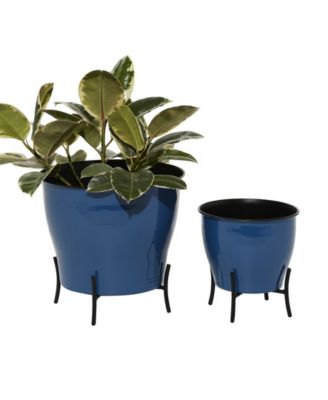 Set of 2 Blue Metal Farmhouse Planter, 9", 12"