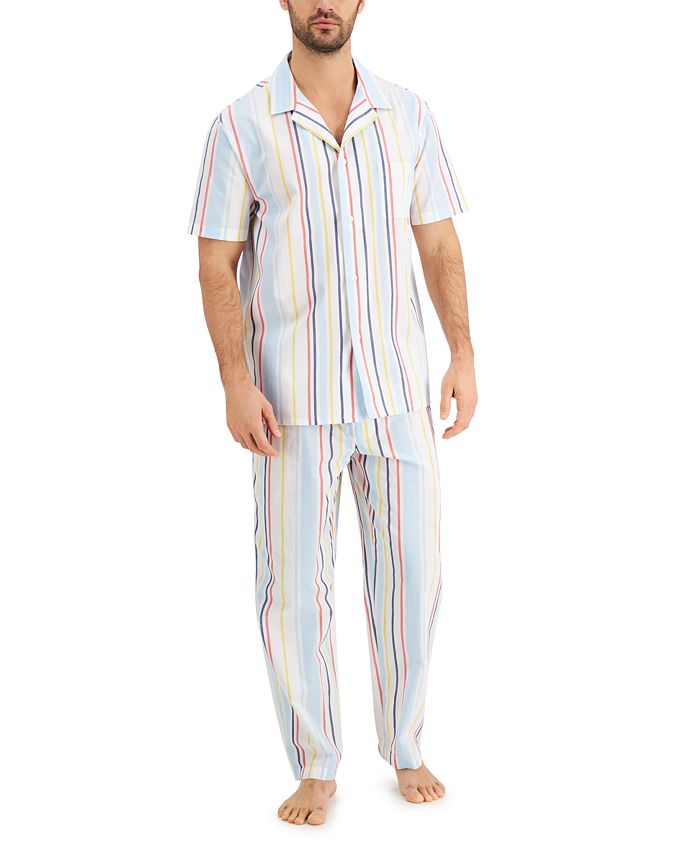 Club Room Men's Striped Pajamas, Created for Macy's - White - Size XL