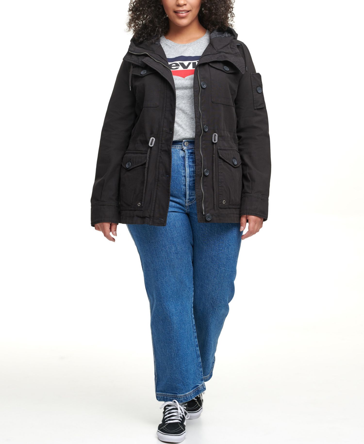 Trendy Plus Size Hooded Military Jacket