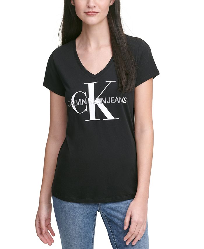 Calvin Klein Jeans V-Neck Logo T-Shirt & Reviews - Tops - Juniors - Macy's