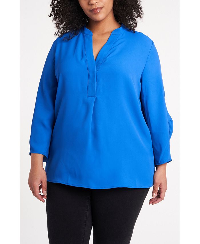 Vince Camuto Women's Plus Size Ruched Sleeve Henley - Macy's