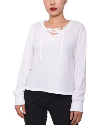 Planet Gold - Lace-Up Waffle-Knit Top