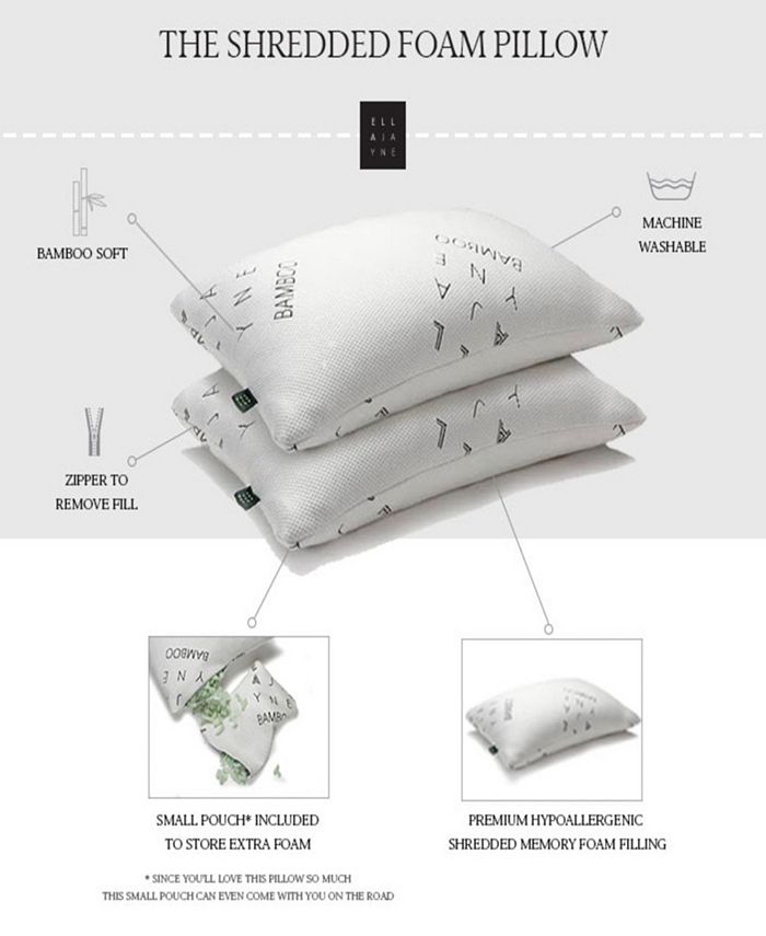 Ella Jayne Bamboo Shredded Memory Foam Pillow, Standard/Queen, Adjustable Density - White