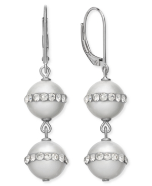 image of Sterling Silver Cultured Freshwater Pearl (10mm) and Crystal Halo Earrings