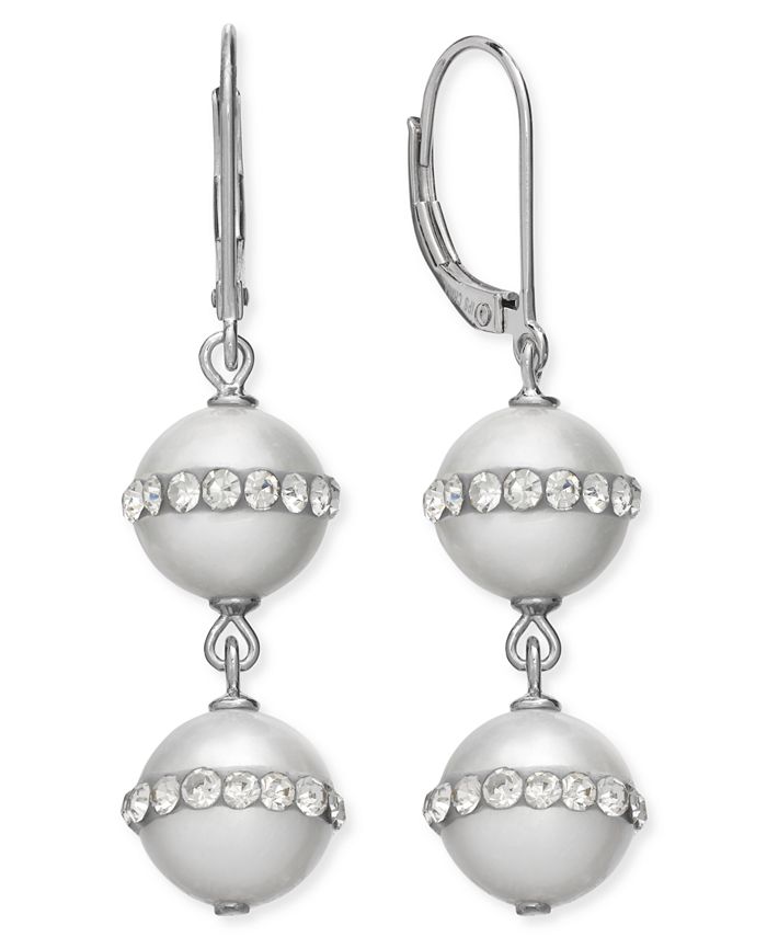 Macy's - Sterling Silver Cultured Freshwater Pearl (10mm) and Crystal Halo Earrings