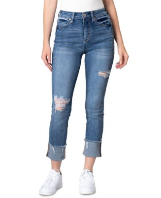 Gemma Rae Juniors' Ripped High-Rise Slim Straight-Leg Jeans - Macy's