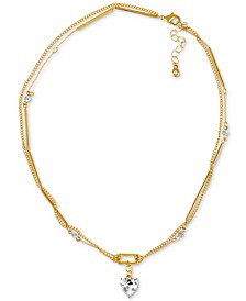 Gold-Tone Crystal Heart Double-Row Pendant Necklace, 16" + 3" extender