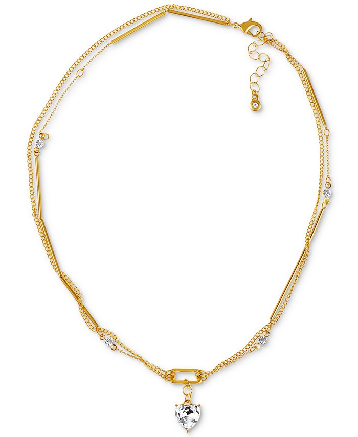 RACHEL Rachel Roy Gold Tone Crystal Heart Double Row Pendant