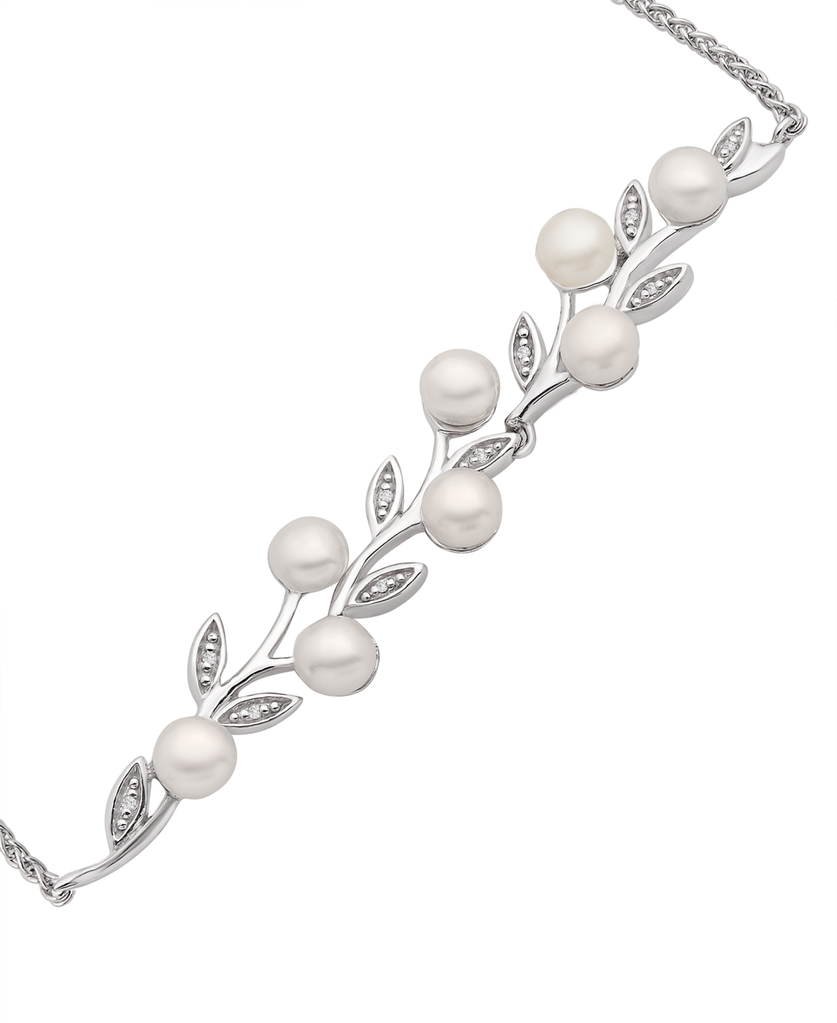 Cultured Freshwater Pearl (4mm) and Diamond (1/20 ct. t.w.) Bolo Bracelet - Sterling Silver