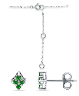 Created Green Quartz and Cubic Zirconia Clover Pendant and Earring Set, 3 Piece