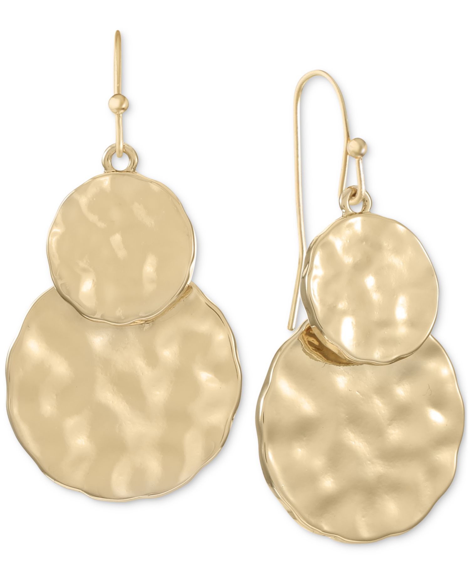 Gold-Tone Double Hammered Disc Drop Earrings