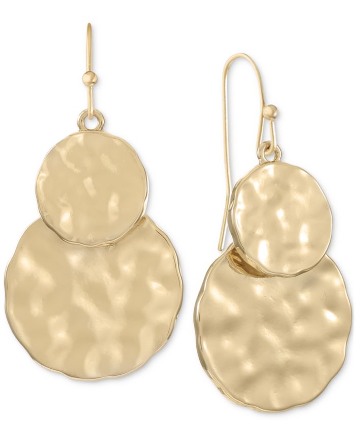Style & Co Gold-Tone Double Hammered Disc Drop Earrings