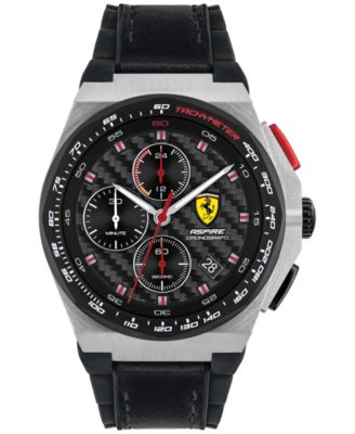 Ferrari - Men's Chronograph Aspire Black Leather & Silicone Strap Watch 44mm