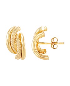 Polished Hollow 4 Row Curve J Hoop Stud Earrings in 10K Yellow Gold