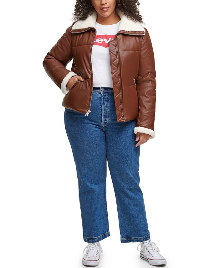 Levi's Women's Trendy Plus Size Sherpa-Trimmed Faux-Leather Puffer Coat &  Reviews - Jackets & Blazers - Plus Sizes - Macy's