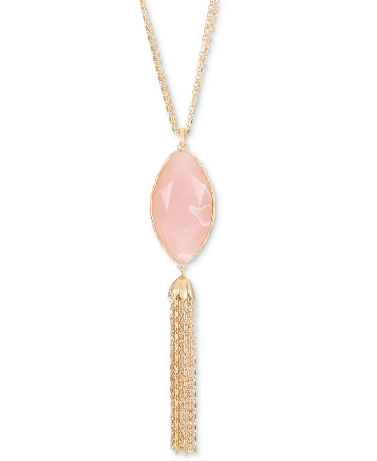 Stone & Chain Tassel Long Lariat Necklace, 32" + 3" extender, Created for Macy's - Dusty Pink