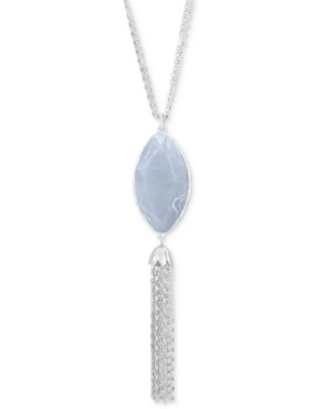 Style & Co Stone & Chain Tassel Long Lariat Necklace, 32" + 3" Extender, Created For Macy's In Pastel Blue