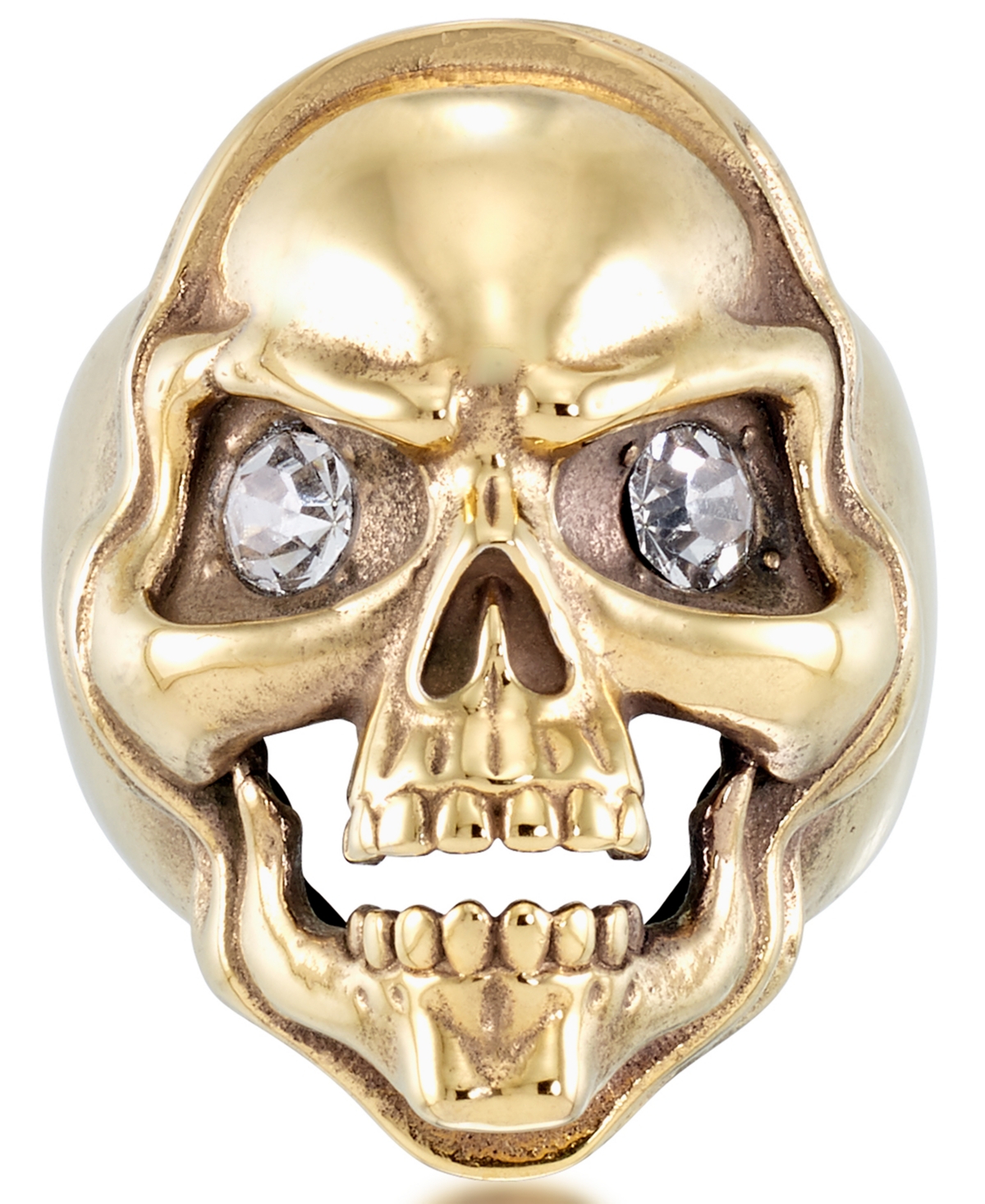 Men's Cubic Zirconia Skull Ring in Yellow Ion-Plated Stainless Steel - Stainless Steel