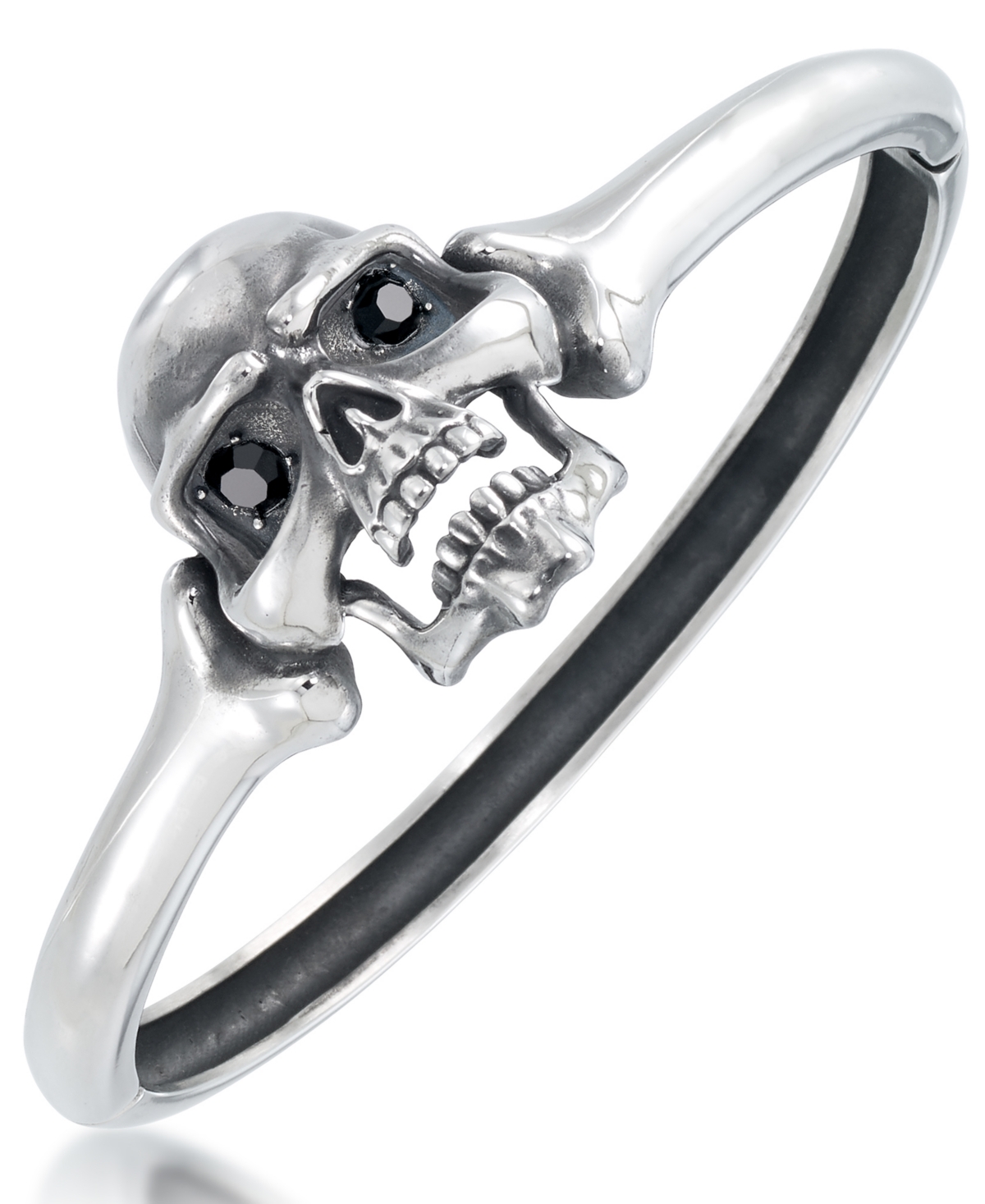 Men's Black Cubic Zirconia Skull Bangle Bracelet in Stainless Steel - Stainless Steel