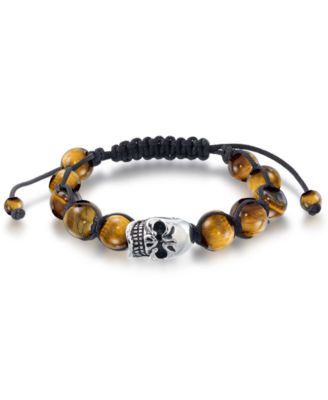 Andrew Charles by Andy Hilfiger Mens Onyx Bead Skull Bolo Bracelet in Stainless Steel Also in Tigers Eye White Agate - Tigers Eye 98$