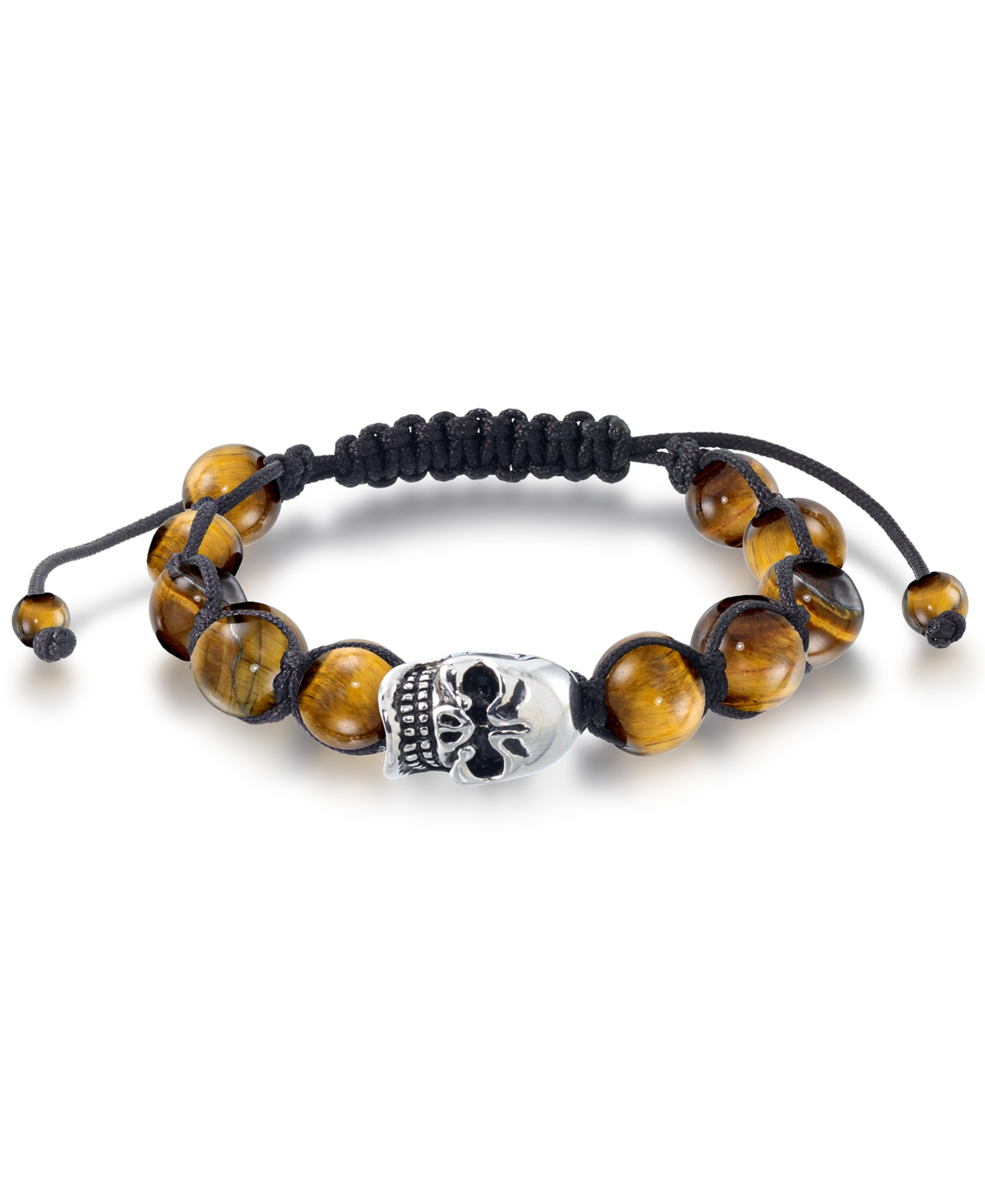 Andrew Charles by Andy Hilfiger Men's Onyx Bead Skull Bolo Bracelet in Stainless Steel (Also in Tiger's Eye & White Agate)