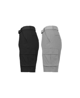 Men's Flat Front Belted Cotton Cargo Shorts, Pack of 2
