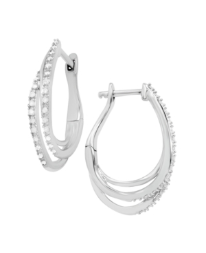 Macy's Diamond Triple Row Hoop Earrings (1/10 Ct. T.w.) In Sterling Silver In Sterling Silver