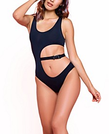 Women's Katlyn One Piece Microfiber Bodysuit with Belted Cut Out Waist Lingerie
