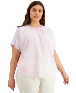 ALFANI PLUS SIZE GATHERED TOP, CREATED FOR MACY'S