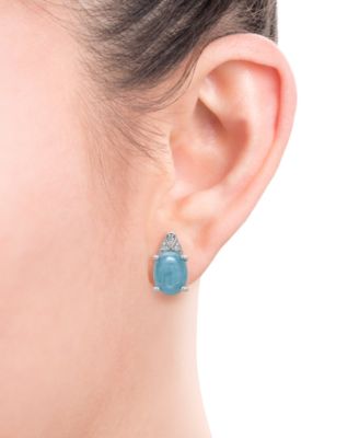 Milky Aquamarine and Diamond Accent Earrings in  Sterling Silver