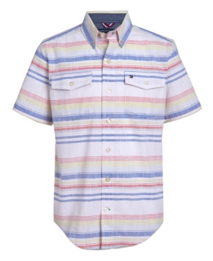 Little Boys Retro Slub Stripe Short Sleeve Woven Shirt