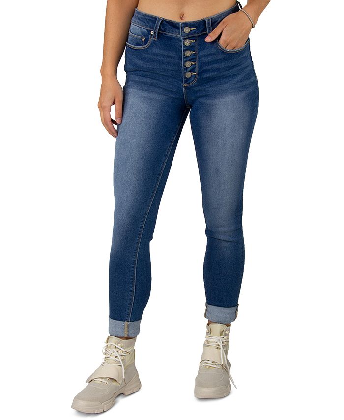 Indigo Rein Juniors' Button-Fly Roll-Cuff Skinny Jeans - Macy's