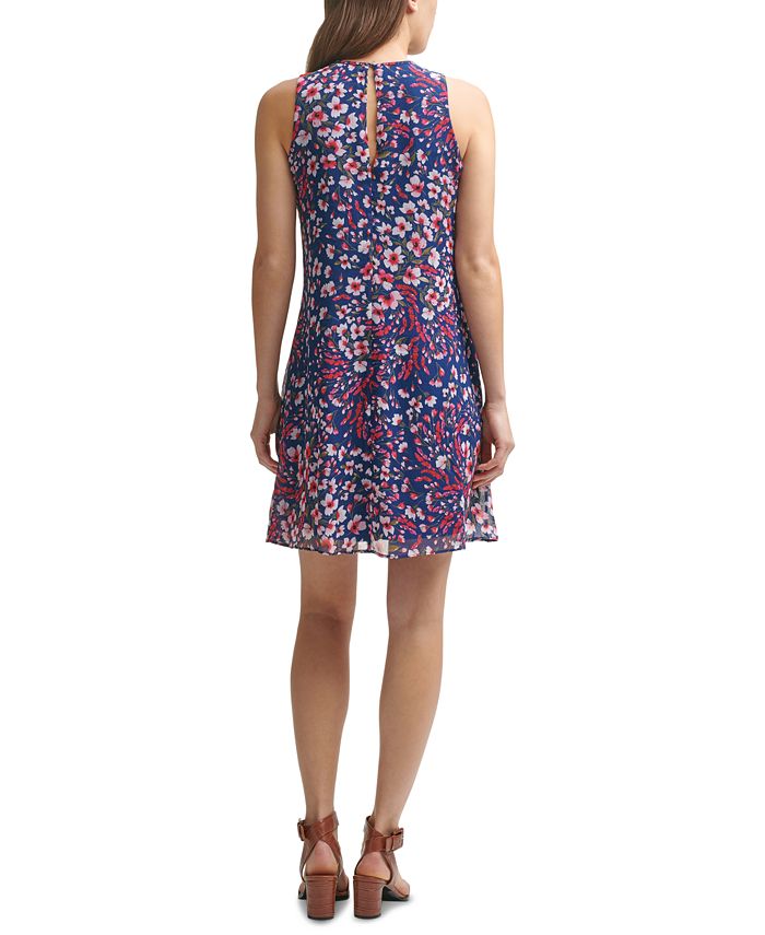 Calvin Klein Floral-Print Chiffon Trapeze Dress - Macy's