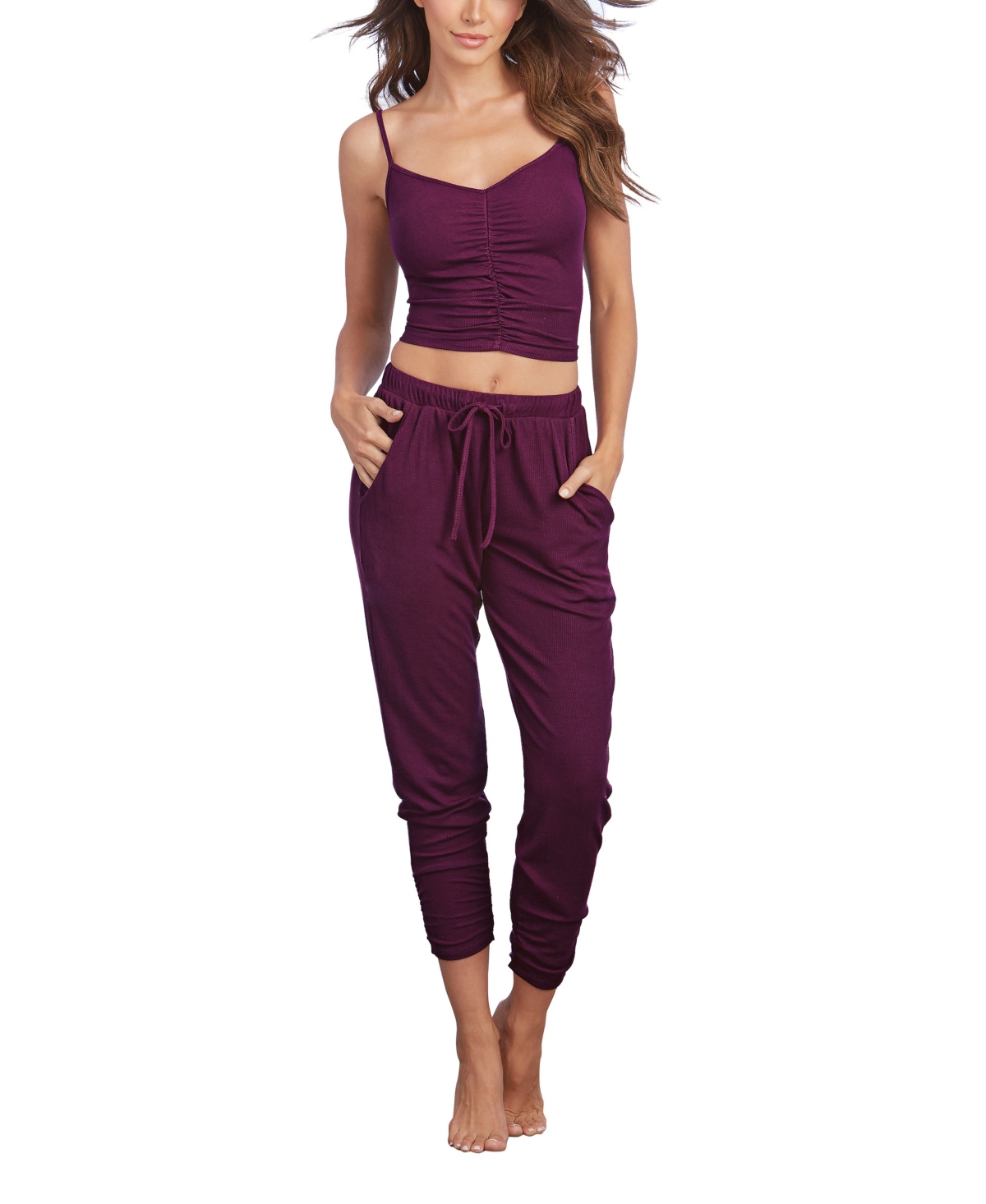 Dreamgirl Women's Soft Rib-Knit Jersey 2-Piece Camisole and Jogger Pants Pajama Set