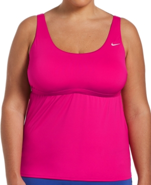 NIKE PLUS SIZE SOLID ESSENTIAL SCOOP-NECK TANKINI TOP WOMEN'S SWIMSUIT