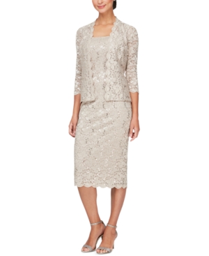 SL FASHIONS 2-PC. LACE JACKET & MIDI DRESS SET 