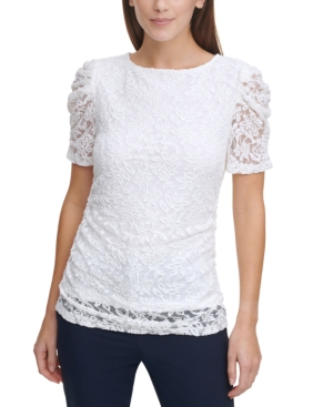Dkny PETITE LACE RUCHED TOP