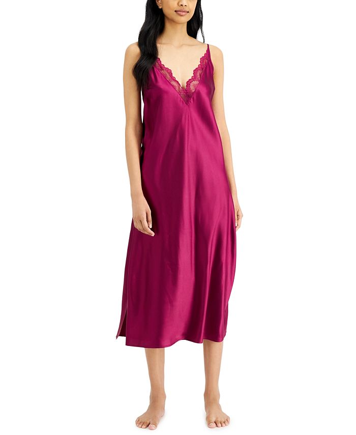 INC International Concepts LaceTrim Long Satin Chemise Nightgown