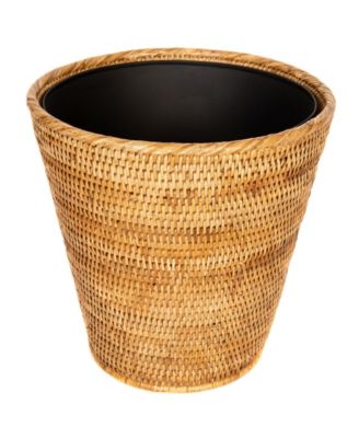 Artifacts Trading Company Rattan Round Tapered Waste Basket with Metal Liner