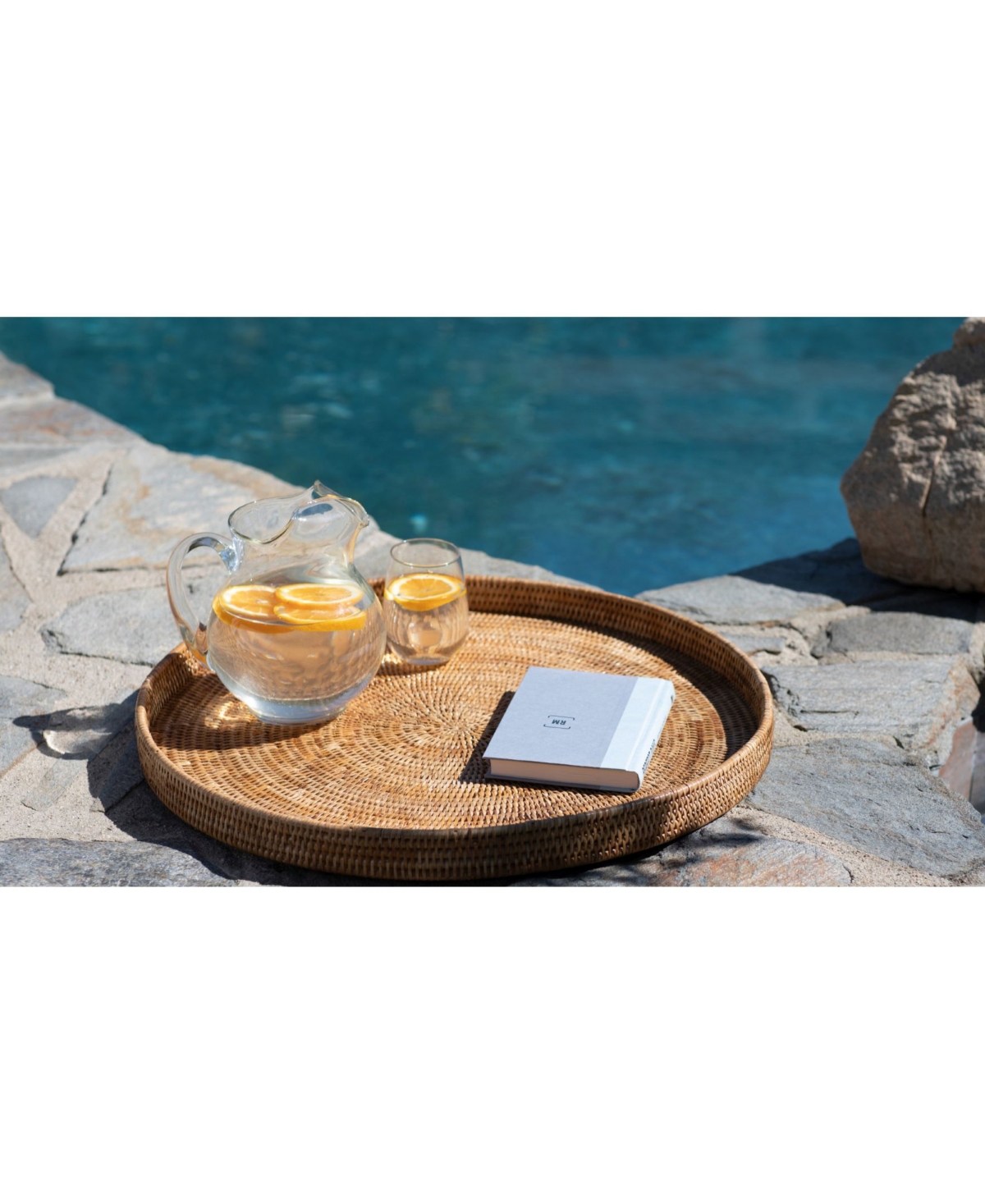 Artifacts Trading Company Rattan Round Woven Serving Ottoman Tray