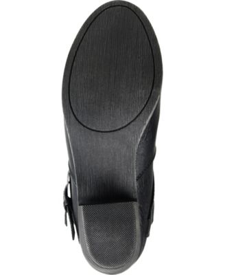 Women's Late Rouched Buckle Mid Shaft Block Heel Boots