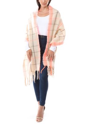 Women's Neon Pop Plaid Blanket Scarf with Fringe