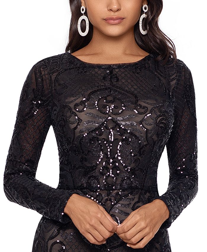 betsy and adam embellished embroidered gown