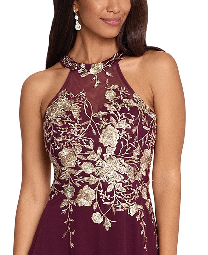 betsy and adam embellished chiffon illusion gown